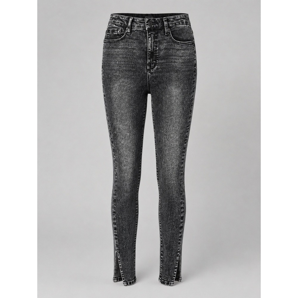 Good American Skinny Jeans Womens 8/29 Grey Acid Wash Slit Hem Grunge Y2K